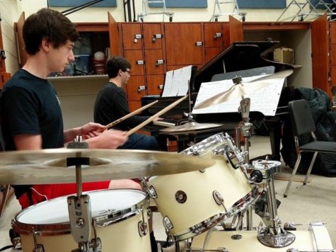 Up early in the morning, percussionist Alex Kane stays awake through Jazz Lab.