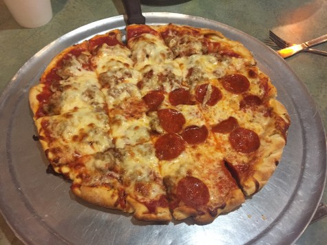 Double dough pizza with sausage and pepperoni 