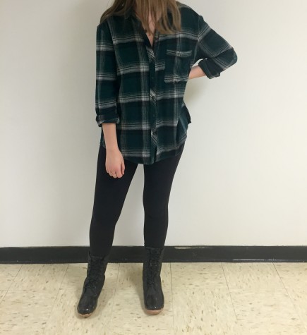 Sporting an Urban Outfitters flannel and boots from DSW, this outfit classes it up a bit with the holiday color flannel. 