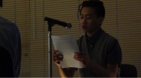 Nicko Ledesma, junior, reading his story "A Whole Bunch of Knots".