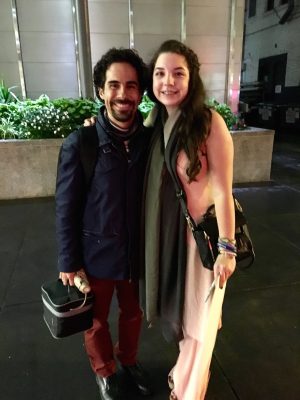 Kate Jacobs, sophomore, poses with Alex Lacamoire, the music supervisor, orchestrator, and co-arranger of "Hamilton" in downtown Chicago.