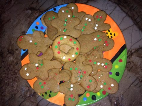 Gingerbread cookies decorated with sprinkles.